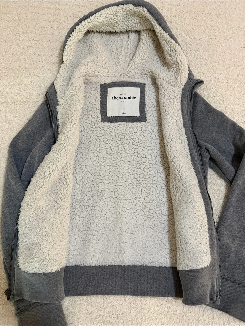 Abercrombie & Fitch Gray Hooded Zip Sweatshirt with Sherpa Lining